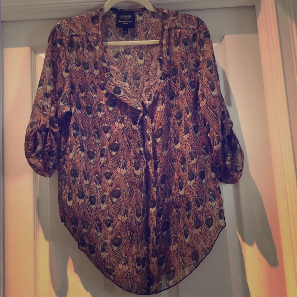Romeo & Juliet Couture blouse peacock feathers